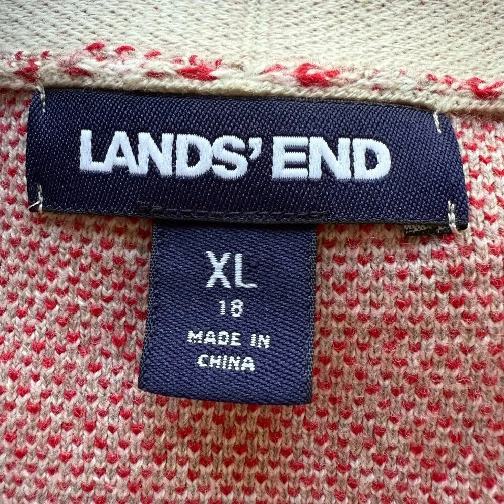 Lands End Size XL Beige & Red Plaid Long Sleeve Shawl Collar Cardigan Sweater - Picture 5 of 16